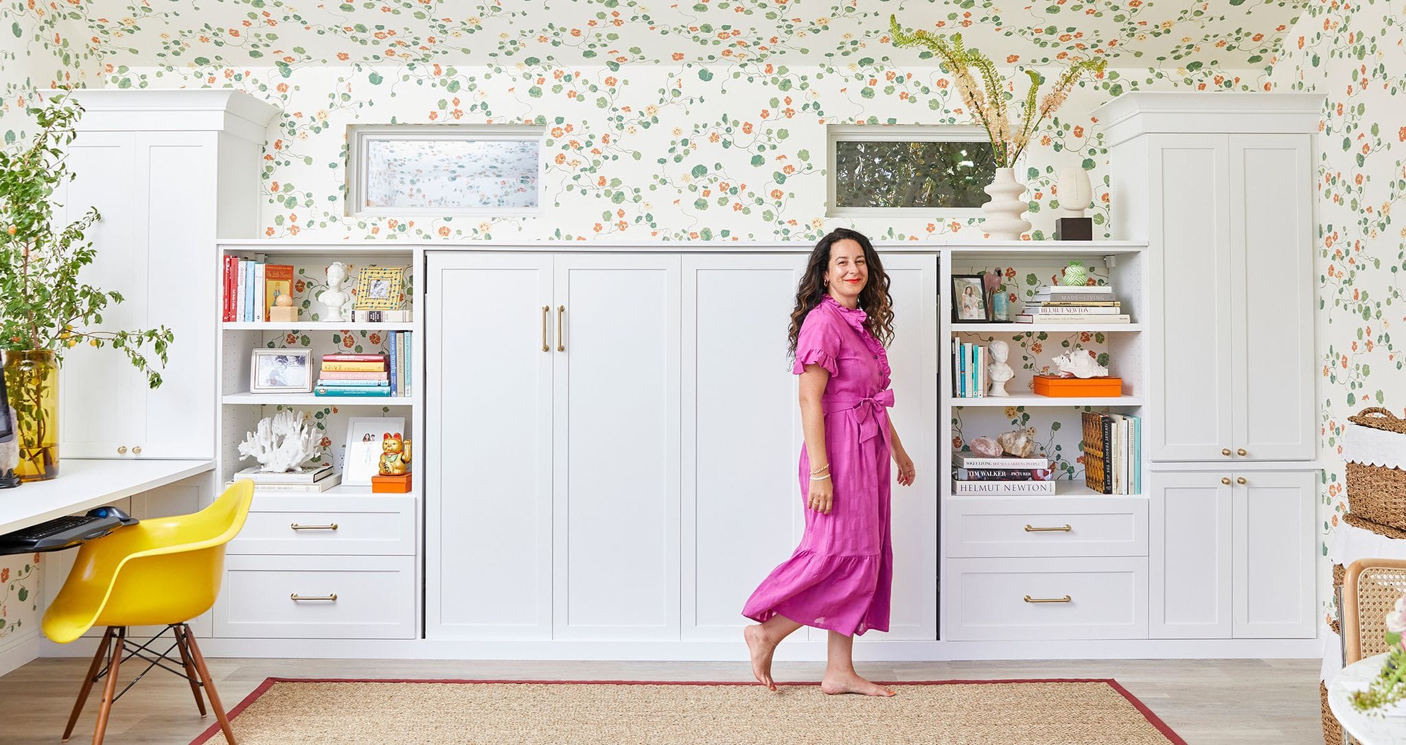 Ariel Gordon's home work studio with wall bed, shelving and built in desk by California Closets