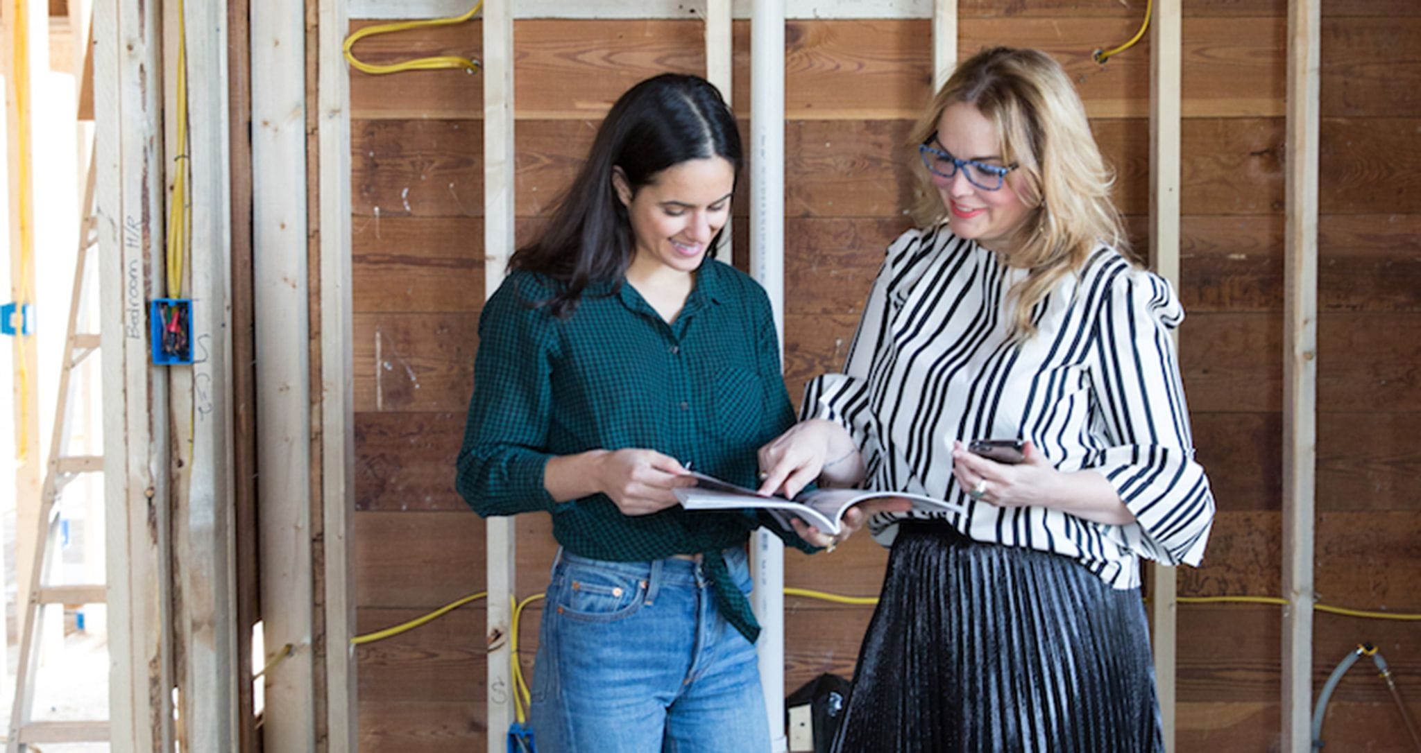 Camille Styles with designer selecting finishes for her custom craft room by California Closets