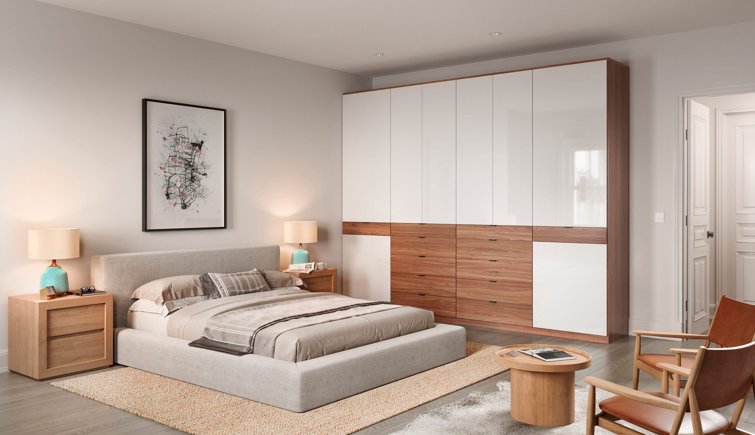 Professionally designed and custom built wardrobe closet for bedroom finishes by California Closets