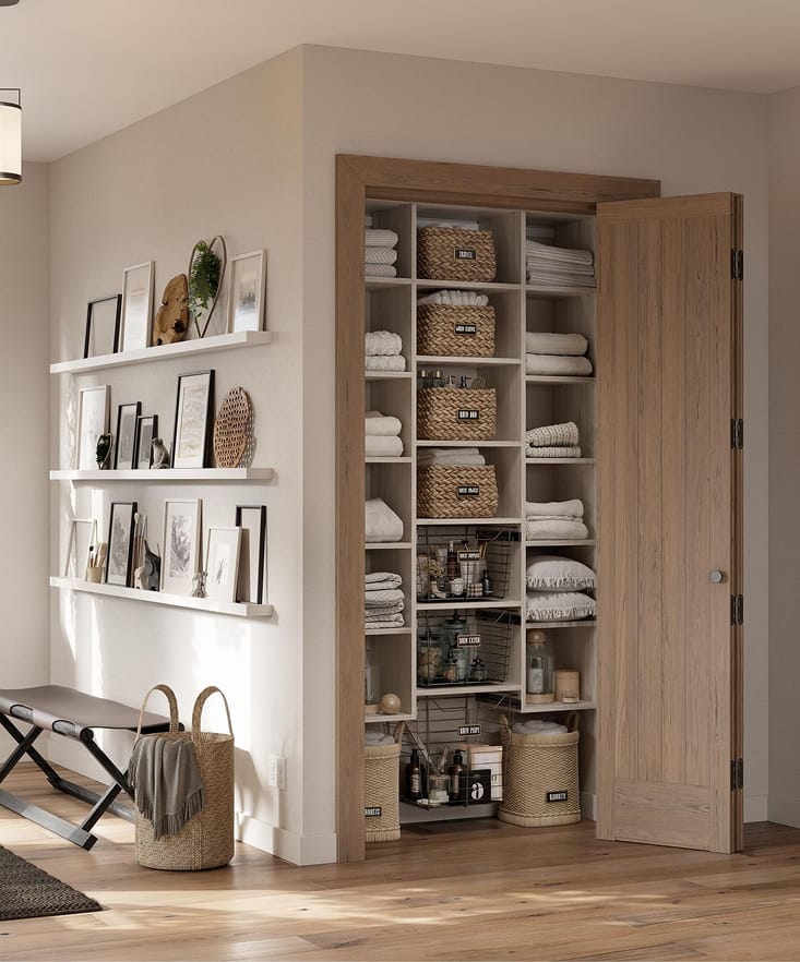 Linen closet designed with holiday guests in mind from California Closets