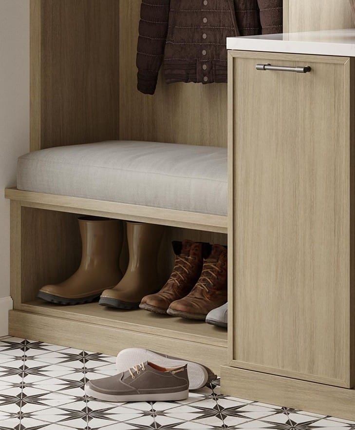 Holiday wear closet entryway to store boots and coats from California Closets