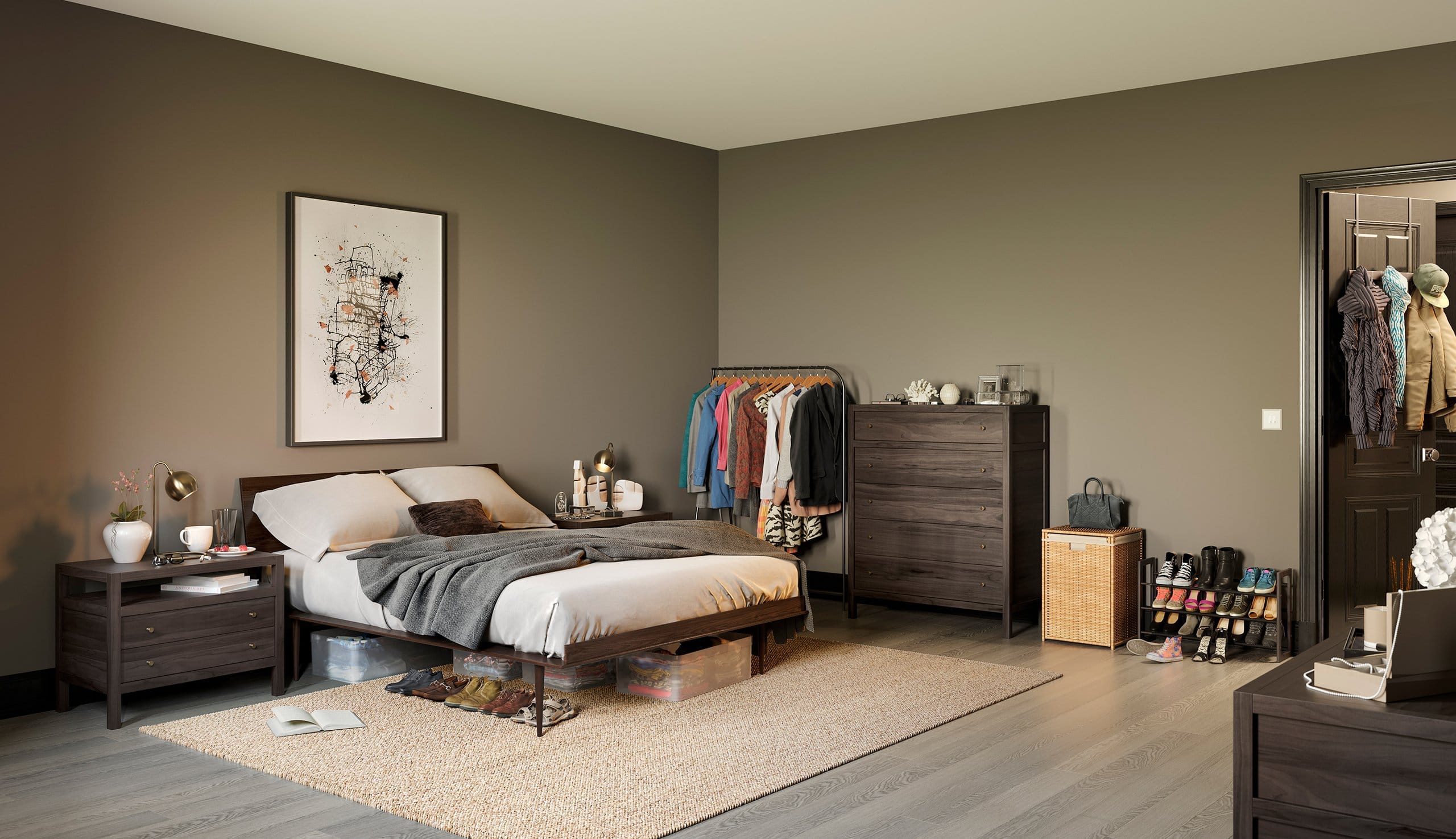 Customer before image of bedroom with no closet organization for storage by California Closets