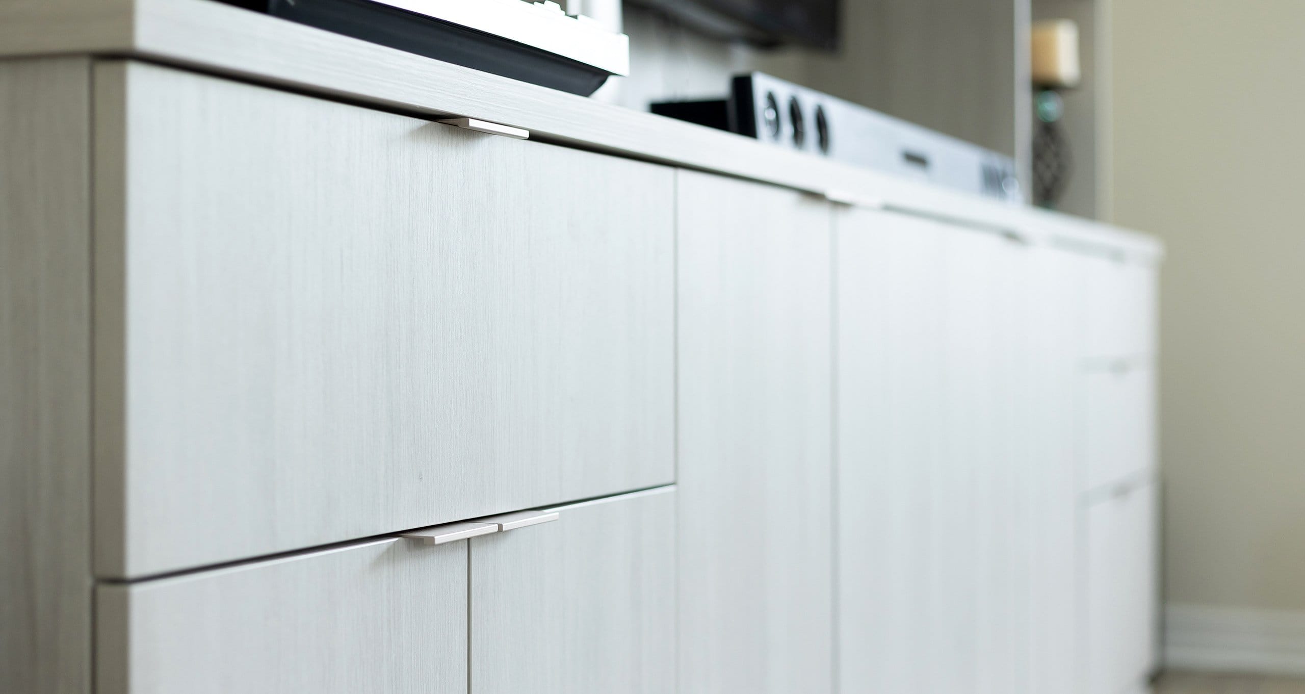 Light Grey Cabinet Finish Media Storage | California Closets